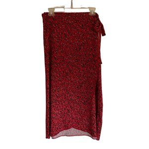 {New Look} - Red Animal Print Midi Wrap Skirt - Size 8